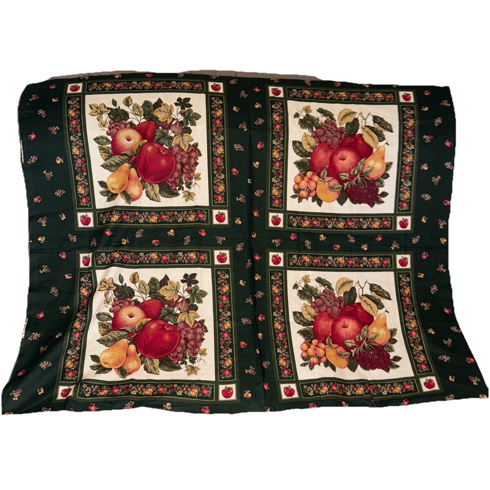 Vtg Springs Industries Fruit Panel Fabric Pillow Quilt Apples Grapes 35 X 46"